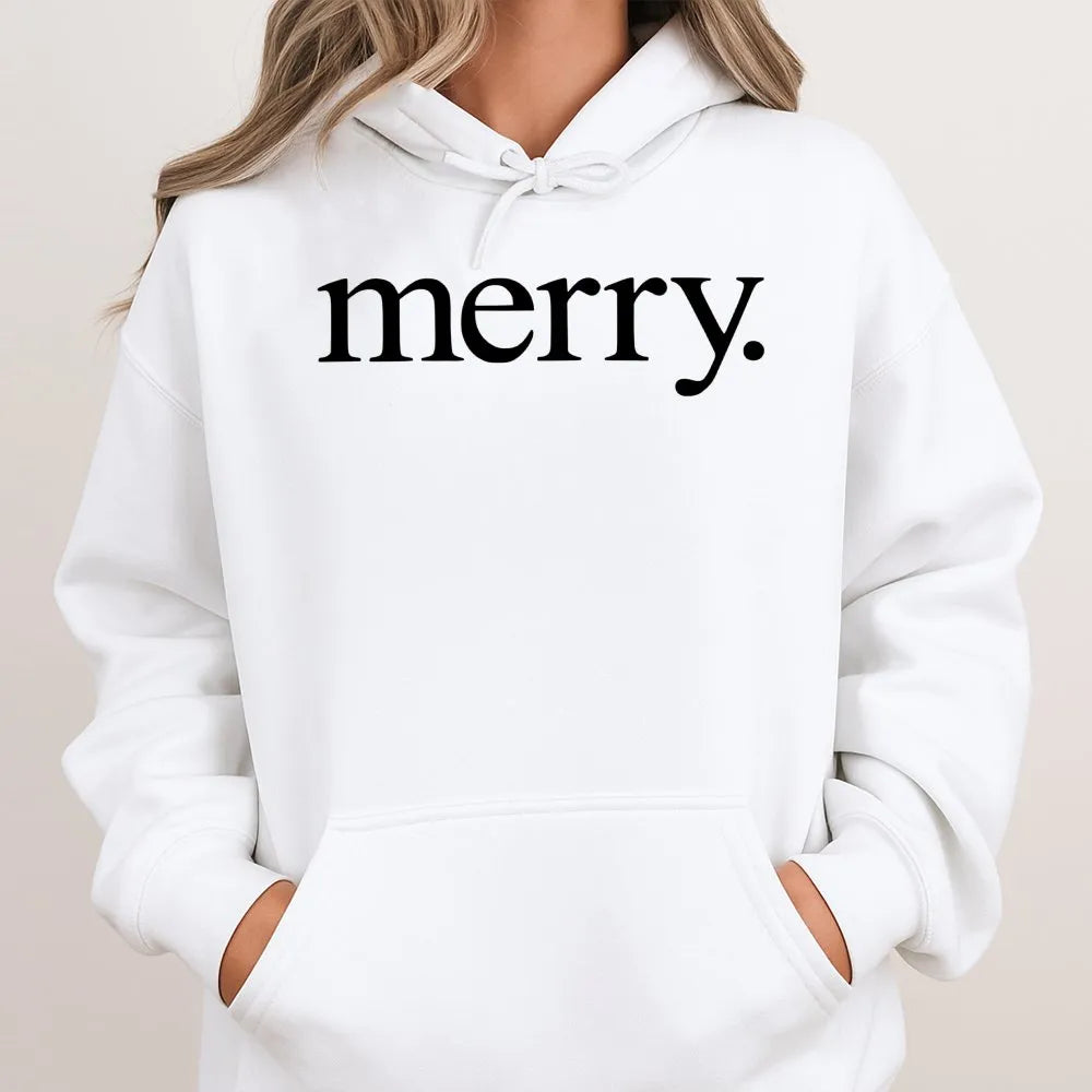 Festive Script Holiday Sweatshirt, Minimalist Merry Christmas Hoodie, Comfy Aesthetic Xmas Pullover, Winter Holiday Present f