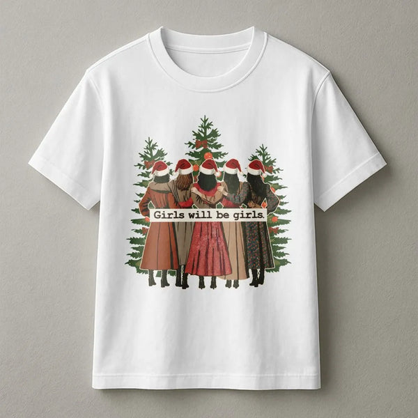 Retro Christmas Besties Shirt, Girls Will Be Girls T-Shirt, Adorable Holiday Graphic Tee, Friends Christmas Party Shirt, Wint