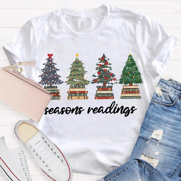 Festive Reading Season Graphic Tee, Christmas Trees and Books T-Shirt, Book Lover Christmas Shirt, Bookish Holiday Shirt, Rea