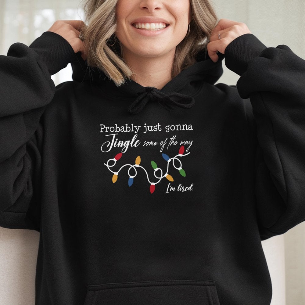 Humorous Christmas Lights Hoodie, Jingle All the Way Hoodie, Festive Holiday Hoodie, Xmas Graphic Hooded Sweatshirt, Comfy Wi