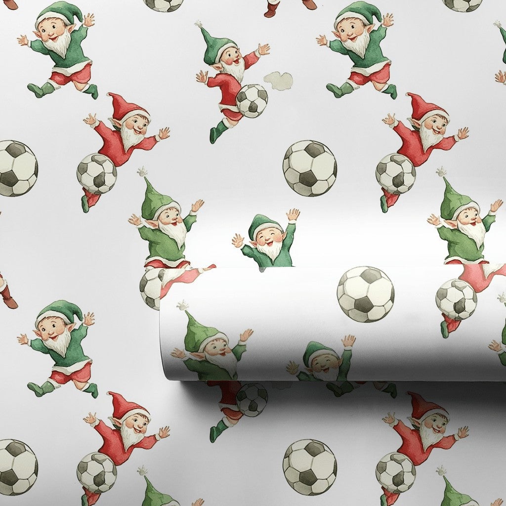 Holiday Sports Gift Wrap, Soccer Gnome Christmas Wrapping Paper, Xmas Gnome Wrapping Paper, Festive Soccer Gift Wrap, Holiday