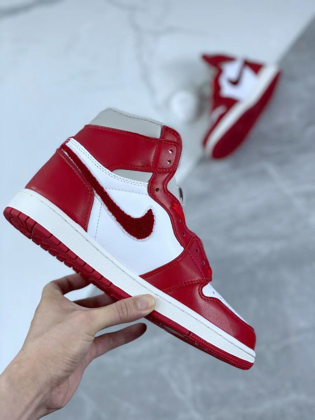 High Top Sneakers, White Red Gray Colorway, Lace Up Design, Casual Gift for Sneaker Fans