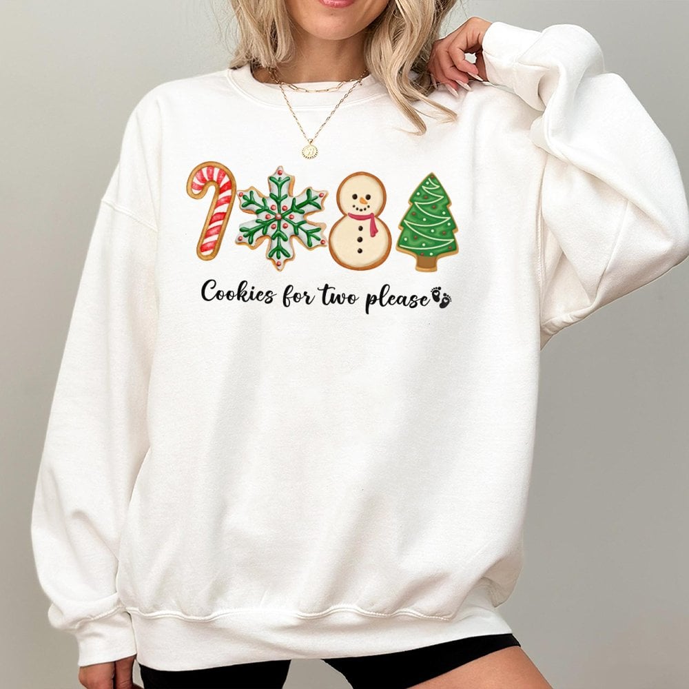 Gingerbread Baby Pregnancy Reveal Crewneck, Cookies for Two Please Christmas Sweatshirt, Festive Maternity Holiday Sweater Pu