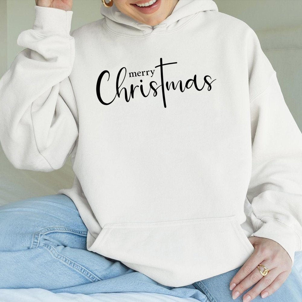 Religious Faith Hoodie, Christian Cross Christmas Hoodie, Merry Christmas Hooded Sweatshirt, Jesus Holiday Hoodie, Christian 