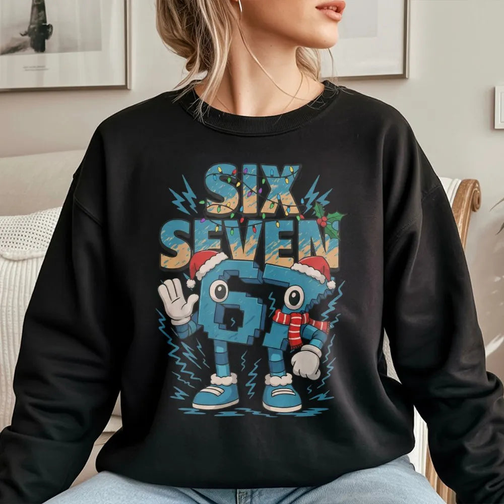 Humorous Internet Meme Holiday Crewneck, Six Seven Christmas Sweatshirt, Gen Z Gen Alpha Xmas Sweater, Trendy Meme Pullover S