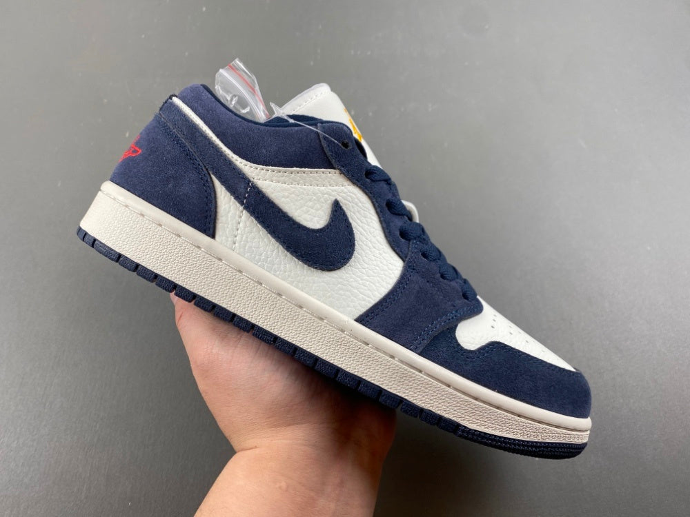 Low Top Sneakers, Blue White Colorway, Suede Footwear, Lace Up Design, Casual Gift for Sneaker Fans