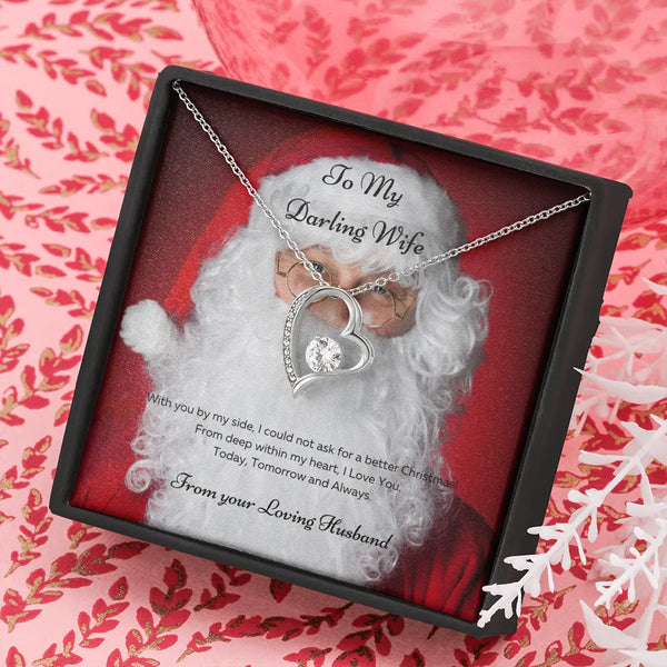 14K White Gold Cubic Zirconia Heart Necklace, Forever Love Heart Necklace for Wife, Love Pendant Necklace, Romantic Christmas