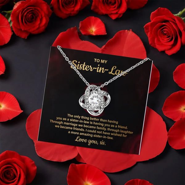 CZ Crystal Love Knot Pendant, Sister in Law Love Knot Necklace, Gold Finish Love Knot Necklace, Christmas Birthday Jewelry Pr