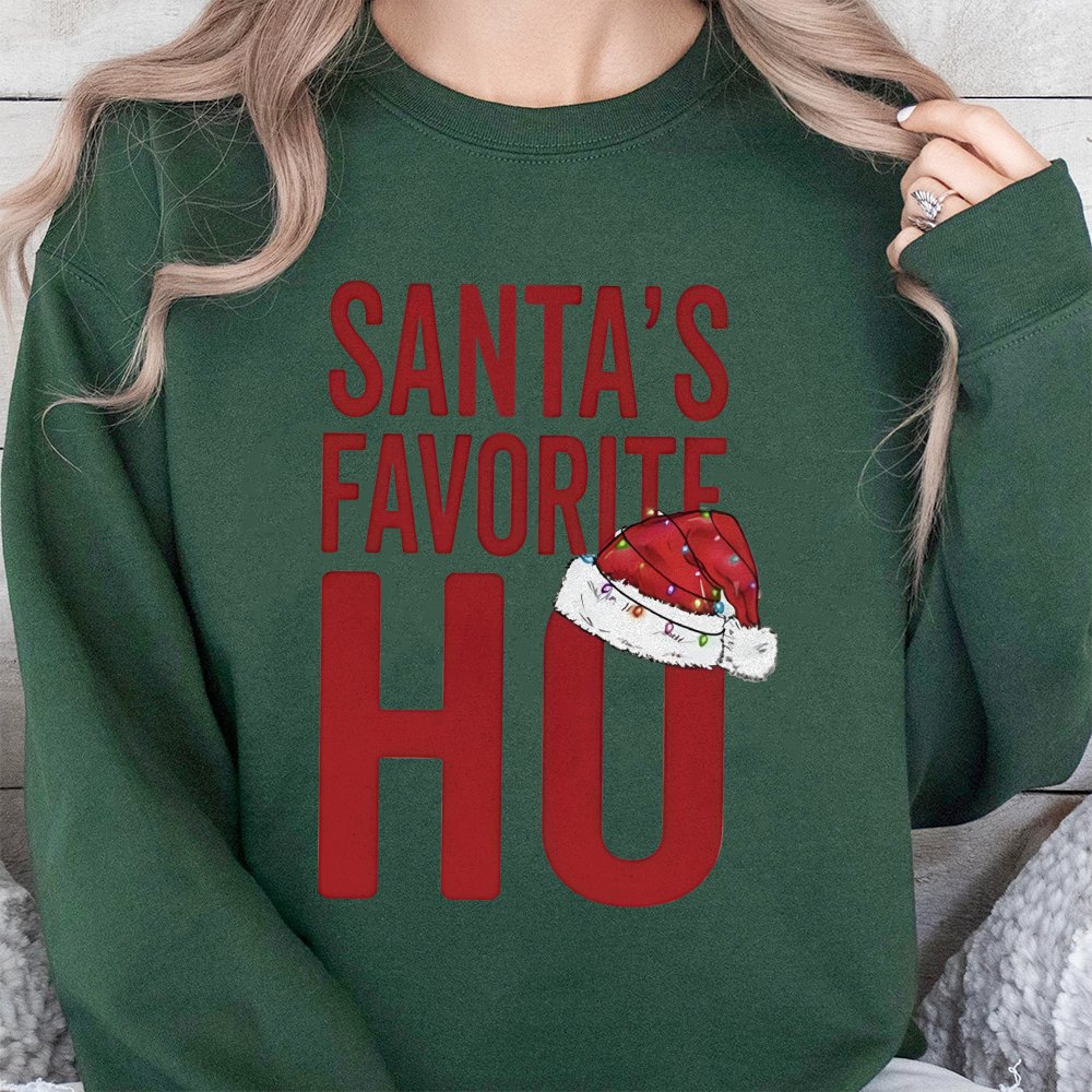 Humorous Naughty Christmas Sweater, Santa's Favorite Ho Sweatshirt, Retro Holiday Quote Crewneck, Humorous Xmas Party Pullove
