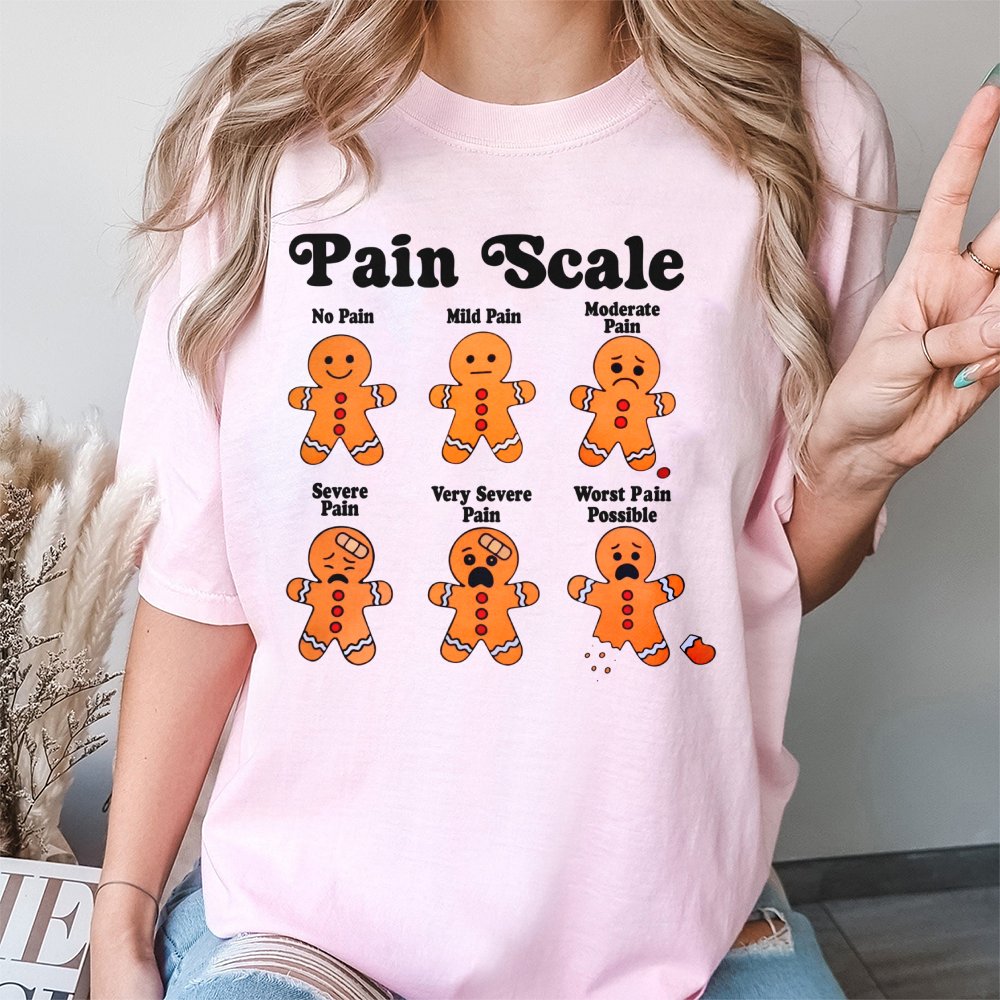 Humorous Christmas Nurse Shirt, Gingerbread Man Pain Scale T-Shirt, Holiday Medical Student Graphic Tee, Adorable RN Doctor P