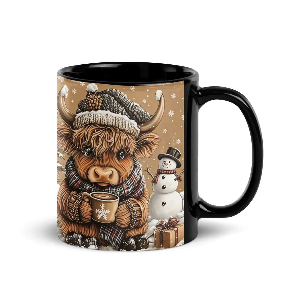 Festive Winter Coffee Mug, Highland Cow Christmas Mug, Highland Cow Holiday Ceramic Mug, Adorable Cow Xmas Coffee Cup, Animal
