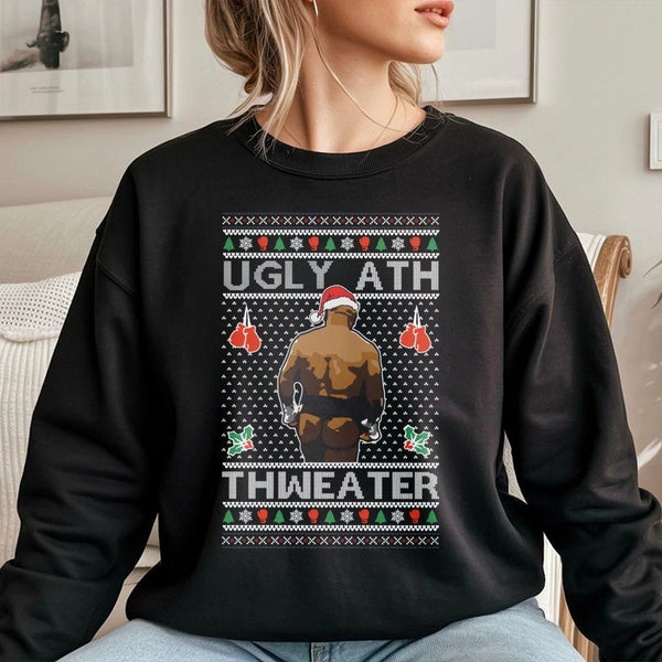 Humorous Boxing Meme Holiday Sweater, Ugly Ath Thweater Christmas Sweatshirt, Retro Boxing Xmas Crewneck, Viral Boxing Holida