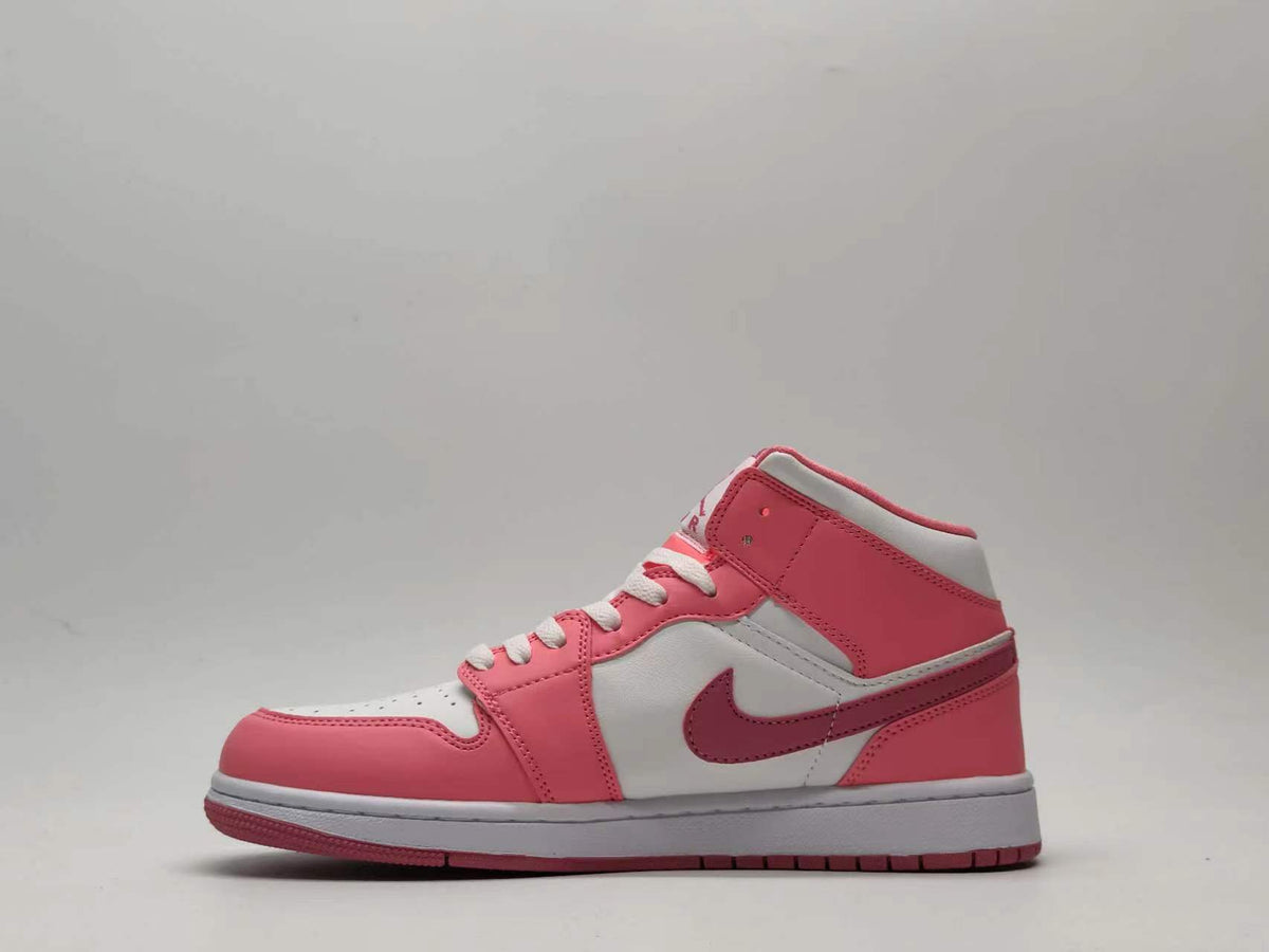 Mid Top Sneakers, White Pink Colorway, Lace Up Design, Casual Gift for Sneaker Fans