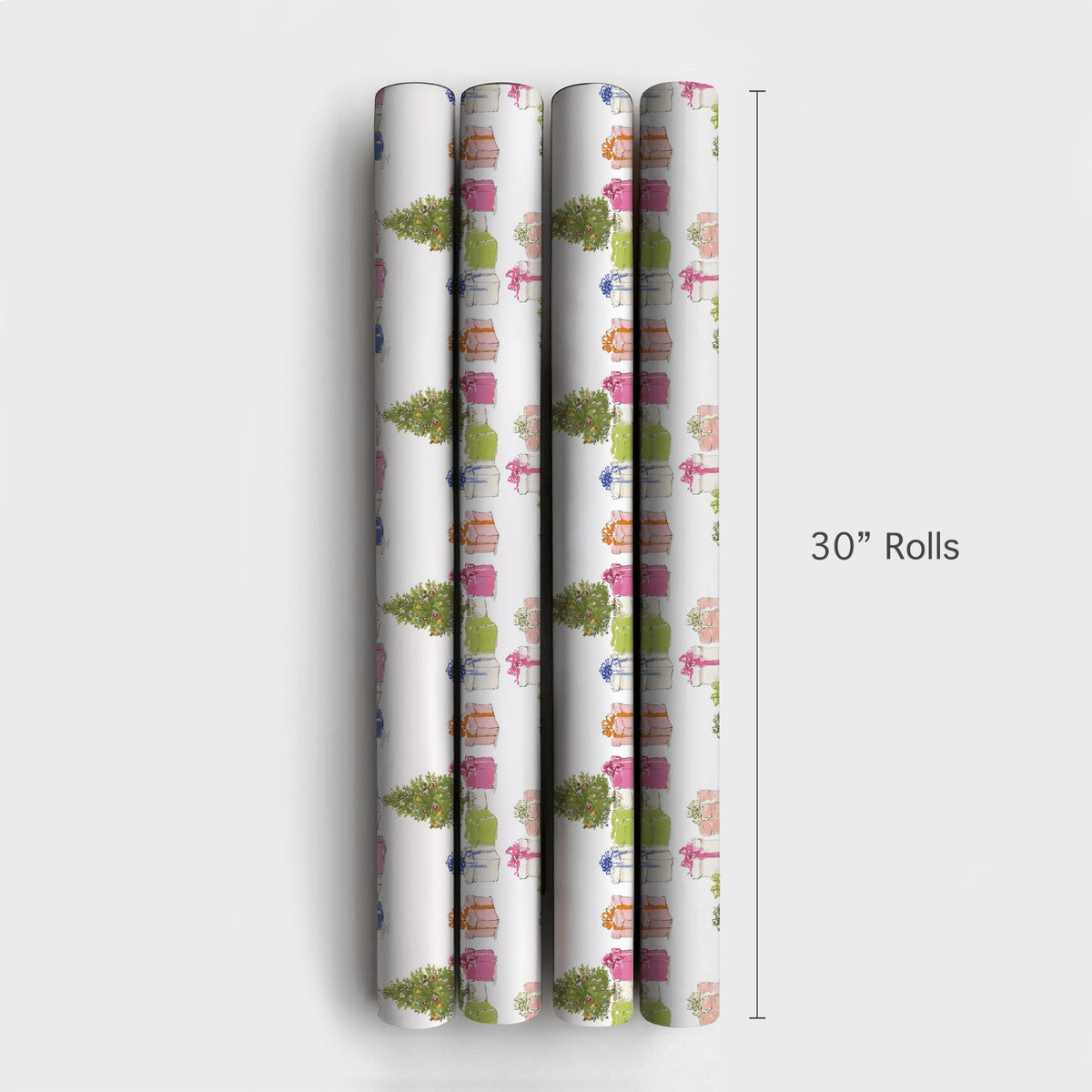 Watercolor Holiday Presents Gift Wrap, Christmas Tree Wrapping Paper, Festive Colorful Xmas Tree Gift Wrapping Paper, Winter 