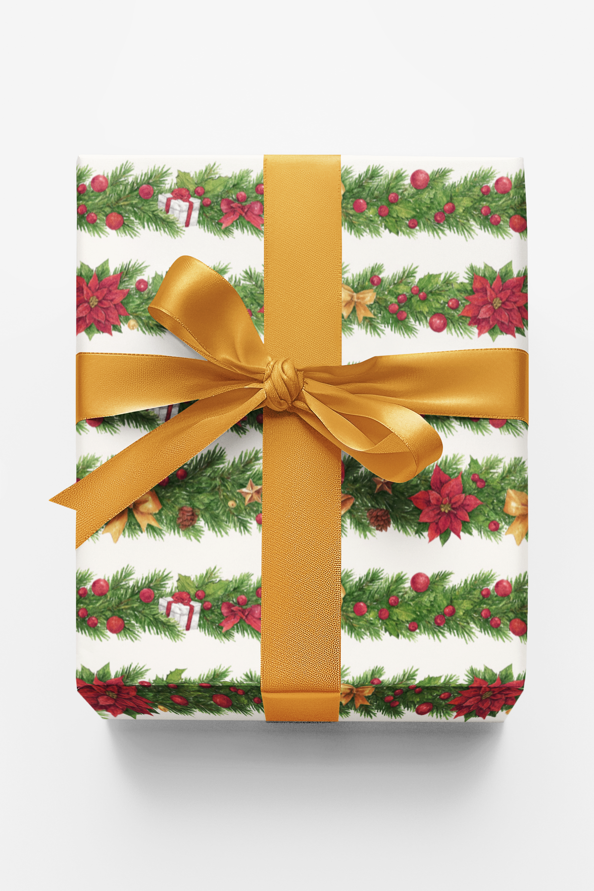 Pine Garland Gift Wrap, Watercolor Poinsettia Wrapping Paper, Elegant Christmas Wrapping Paper, Botanical Holiday Present Wra