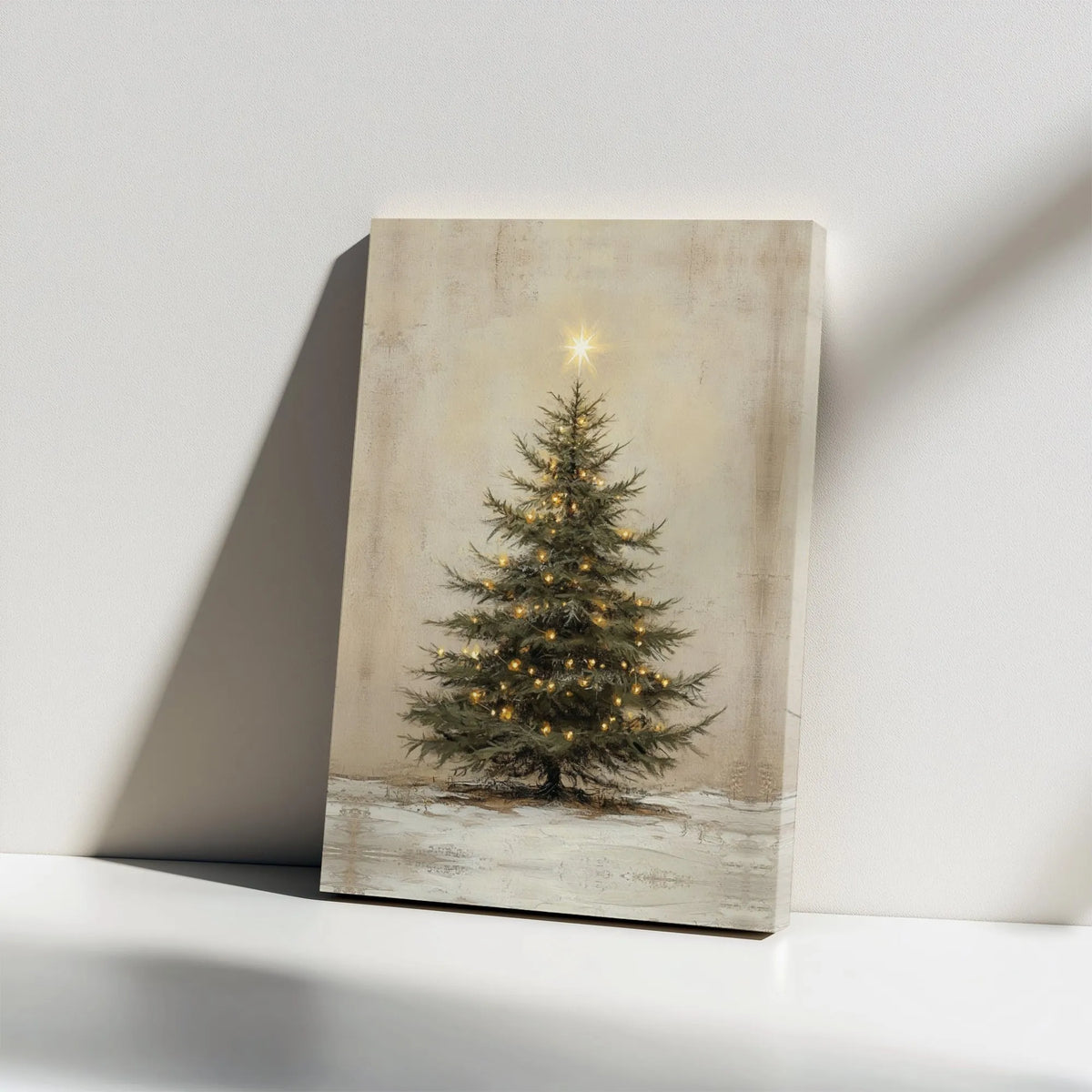 Rustic Farmhouse Tree Print, Christmas Tree Canvas Wall Art, Glowing Star Holiday Poster, Digital Download Canvas Art, Winter