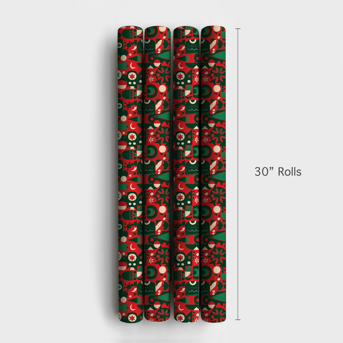 Modern Folk Art Gift Wrap, Geometric Christmas Wrapping Paper, Abstract Tree and Star Wrapping Paper, Red Scandinavian Xmas G