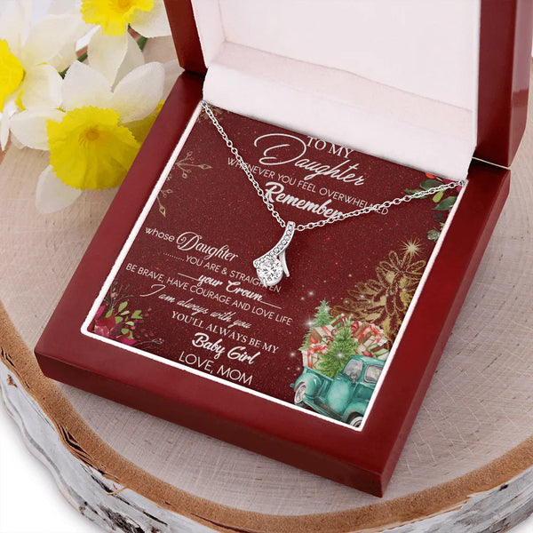 Ribbon Pendant with Cubic Zirconia, To My Daughter Necklace, 14k White Gold over Stainless Steel, Christmas Birthday Graduati