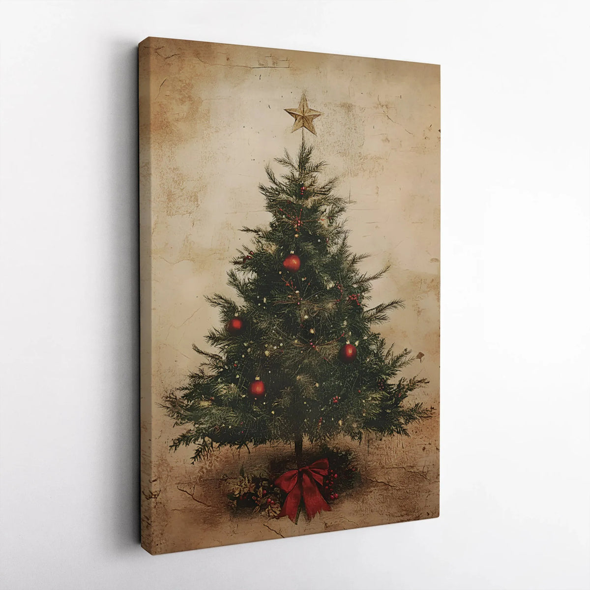 Rustic Holiday Tree Wall Art, Vintage Christmas Tree Canvas Art, Festive Christmas Canvas Print, Seasonal Tree Decor, Holiday