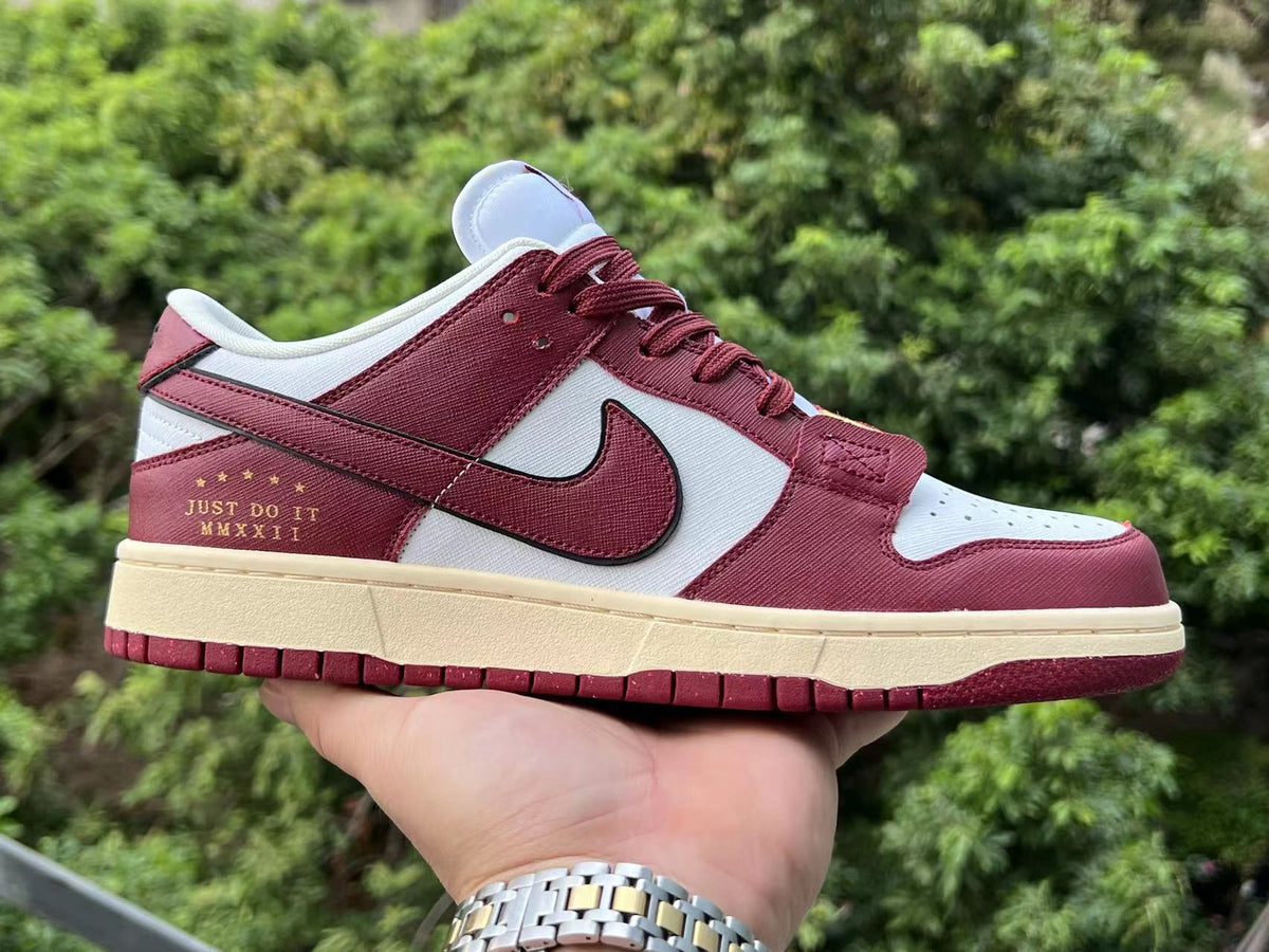 Low Top Sneakers, Burgundy White Colorway, Lace Up Design, Casual Gift for Sneaker Fans