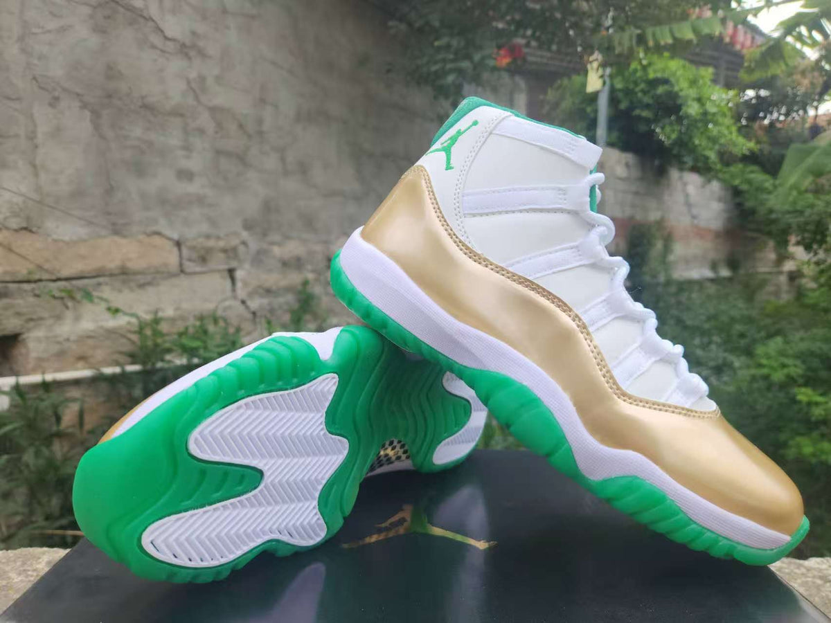 High Top Sneakers, White Green Gold Colorway, Lace Up Design, Casual Gift for Sneaker Fans