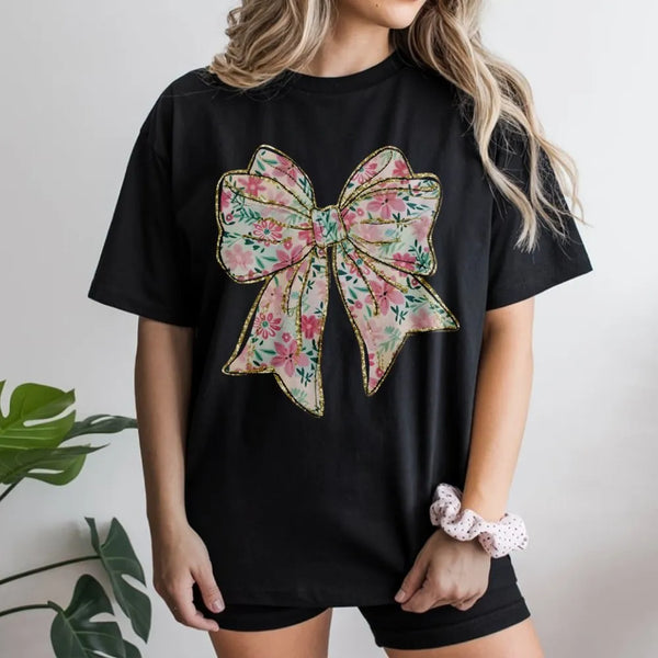 Coquette Bow T-Shirt | Aesthetic Floral Ribbon Graphic | 100% Soft Cotton Tee | Trendy Y2K Gift For Her