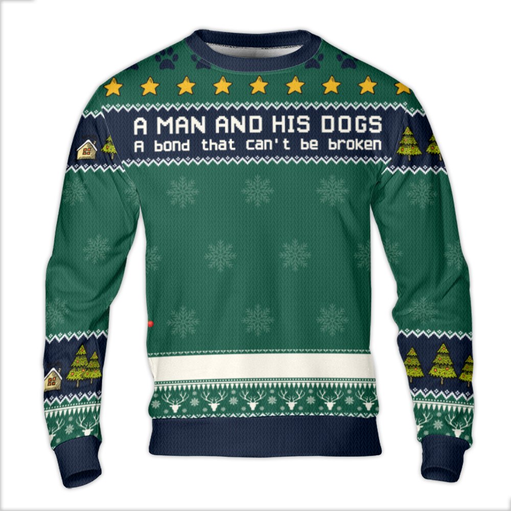 Dog Lover Holiday Sweatshirt, A Man and His Dogs Ugly Christmas Sweater, Humorous Dog Dad Xmas Crewneck, Adorable Pet Owner U