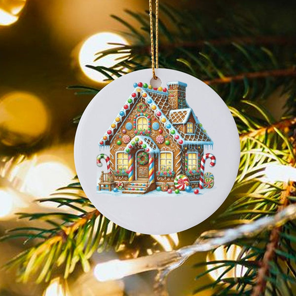 Candy Cottage Holiday Ornament, Gingerbread House Christmas Ornament, Festive Ceramic Tree Ornament, Holiday Keepsake Present