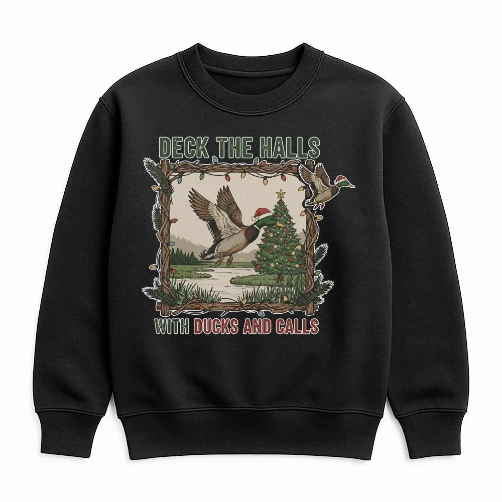 Deck the Halls Mallard Crewneck, Duck Hunting Christmas Sweatshirt, Humorous Hunter Holiday Sweater, Outdoor Wildlife Xmas Pu