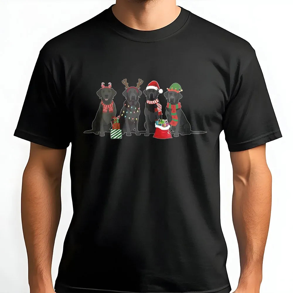 Festive Labrador Retriever Holiday Graphic Tee, Christmas Black Lab T-Shirt, Adorable Dog Lover Christmas Shirt, Pet Owner Xm