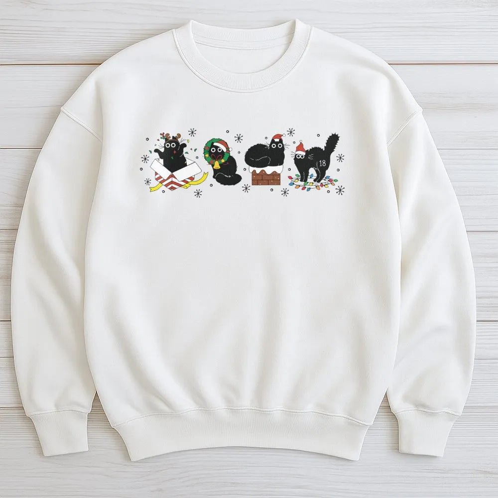 Black Kittens Holiday Crewneck, Humorous Christmas Cat Sweatshirt, Adorable Xmas Cat Lover Sweater, Festive Winter Sweatshirt