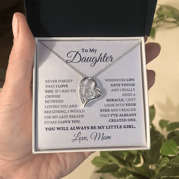 Heart Pendant CZ Crystal Necklace, Forever Love Daughter Necklace, Gold Finish Mom to Daughter Necklace, Christmas Birthday J