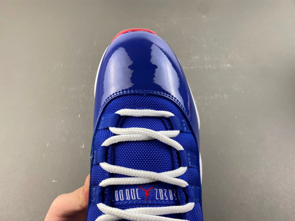 Low Top Sneakers, Royal Blue White Red Colorway, Patent Leather Footwear, Lace Up Design, Casual Gift for Sneaker Fans