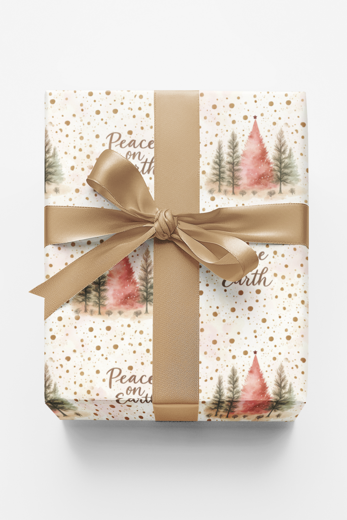 Blush Pink Gold Tree Gift Wrap Paper, Peace on Earth Christmas Wrapping Paper, Winter Forest Present Wrapping, Holiday Gift W