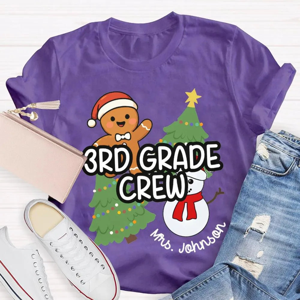 Snowman Tree Custom Holiday Shirt, Personalized Third Grade Crew Christmas T-Shirt, 3rd Grade Teacher Tee, Custom School Chri