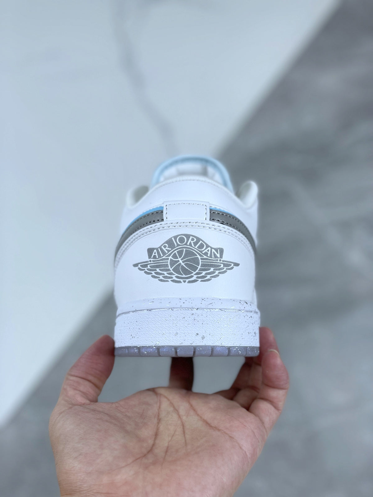 Low Top Sneakers, White Silver Colorway, Reflective Detail, Lace Up Design, Casual Gift for Sneaker Fans