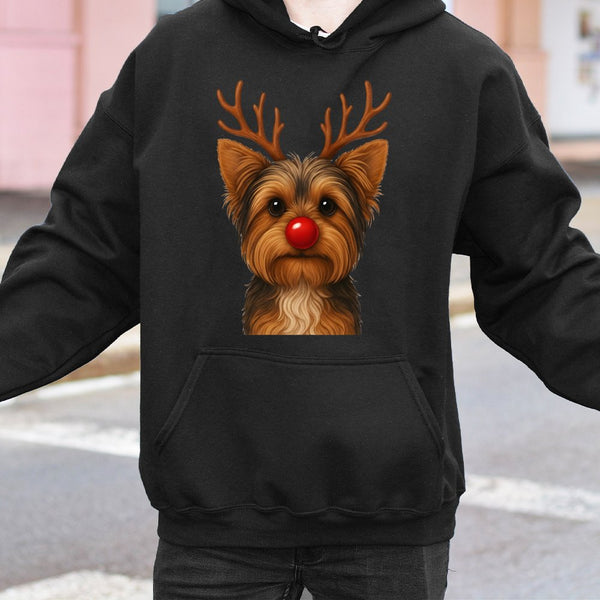 Adorable Yorkshire Terrier Holiday Sweatshirt, Yorkie Reindeer Christmas Hoodie, Festive Xmas Dog Pullover, Humorous Puppy Ho