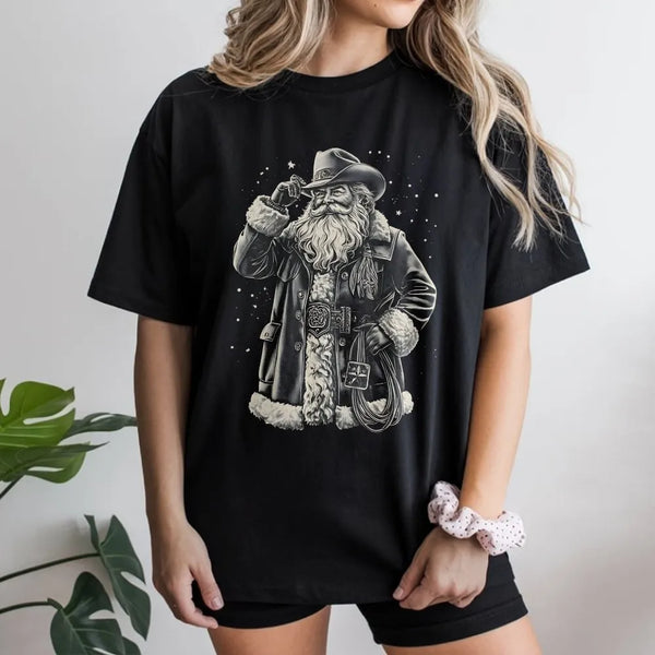 Western Santa Shirt, Cowboy Santa T-Shirt, Vintage Western Christmas Tee, Retro Cowboy Holiday Shirt, Country Christmas Graph