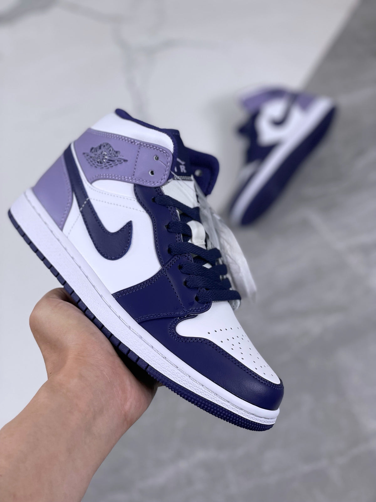 Mid Top Sneakers, White Purple Colorway, Lace Up Design, Casual Gift for Sneaker Fans