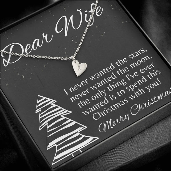 Hand Stamped Initial Charm Necklace, Personalized Heart Necklace for Wife, 18k Gold Finish Heart Necklace, Romantic Christmas
