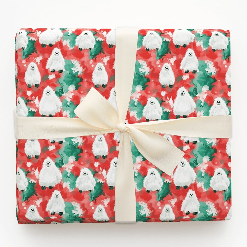 Abominable Snowman Holiday Gift Wrap, Adorable Yeti Christmas Wrapping Paper, Watercolor Yeti Wrapping Paper, Kids Festive Xm
