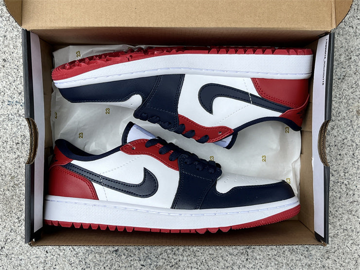 Low Top Golf Shoes, Blue White Red Colorway, Lace Up Design, Casual Gift for Shoe Lovers