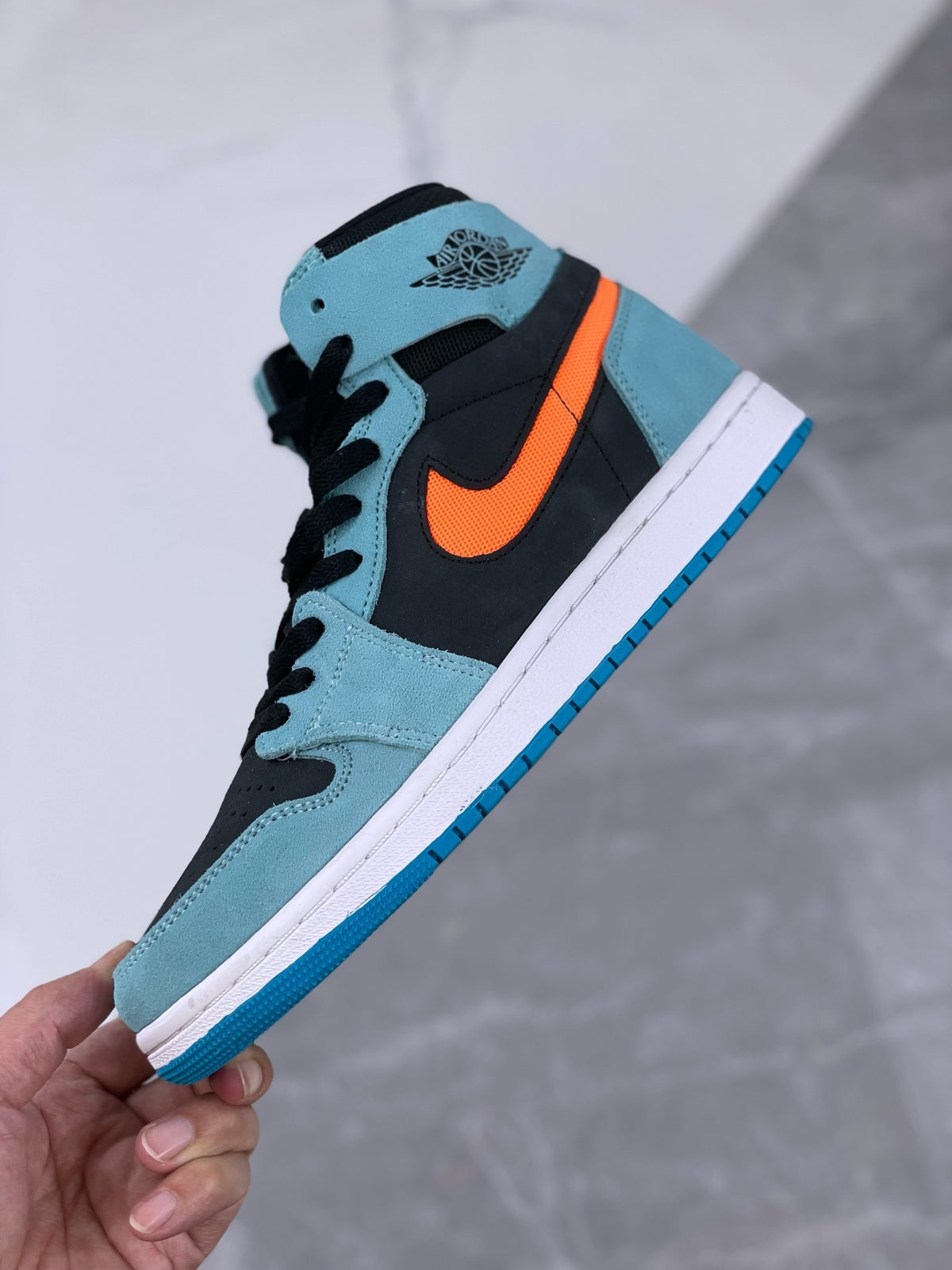 High Top Sneakers, Blue Orange Colorway, Lace Up Design, Casual Gift for Sneaker Fans