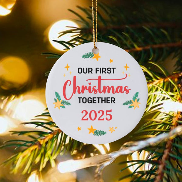 Couple Keepsake Ornament, Our First Christmas Together 2025 Ornament, Ceramic Stars Pine Ornament, First Xmas Tree Decor, Hol