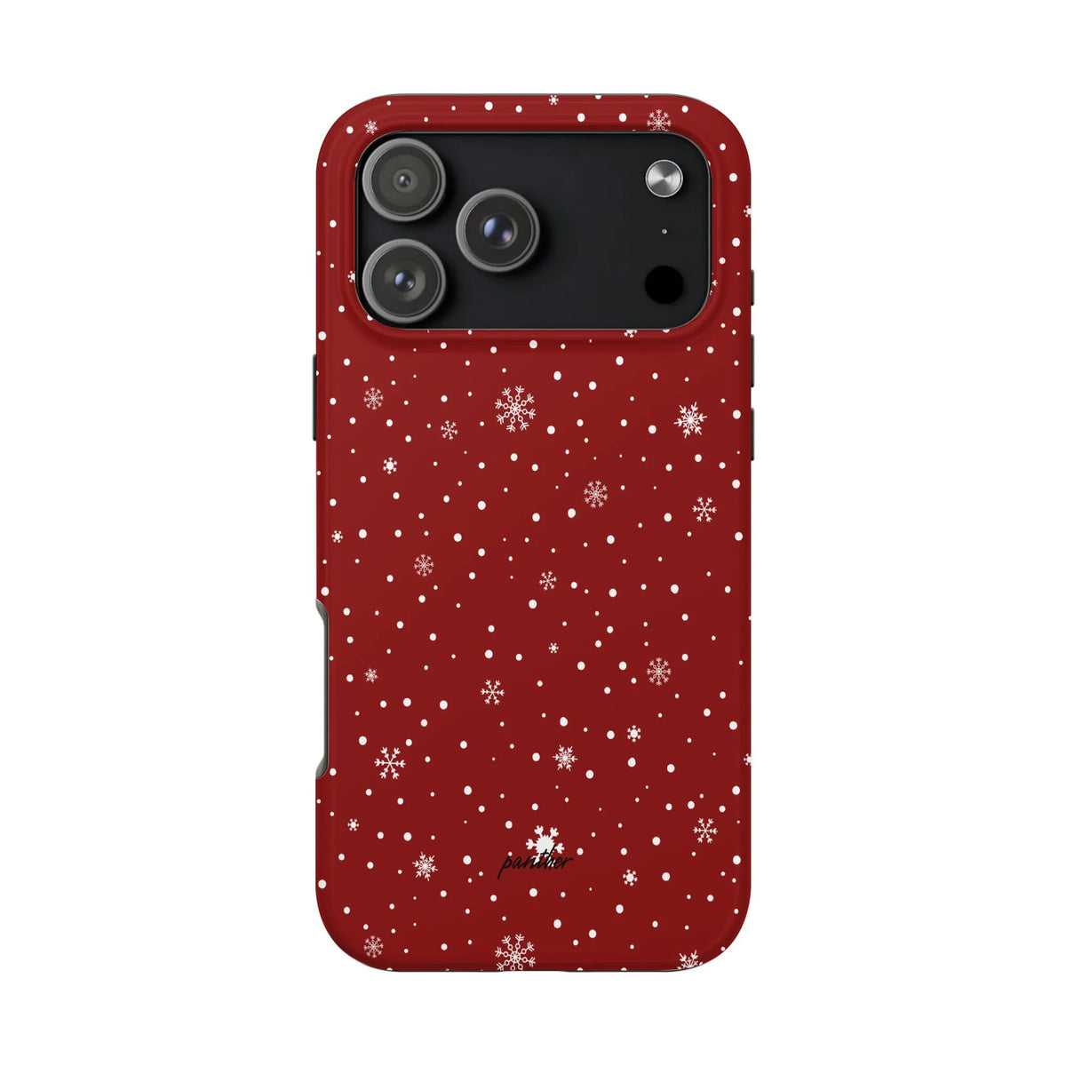 Winter Snowfall iPhone Tough Phone Case, Red Snowflake Phone Case, Festive Christmas Holiday Phone Case, Dual-Layer Phone Cov