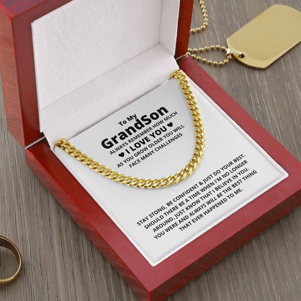Mens Cuban Link Chain, Grandson Cuban Link Chain Necklace, Steel Cuban Link Necklace, Message Card Jewelry, Birthday Christma
