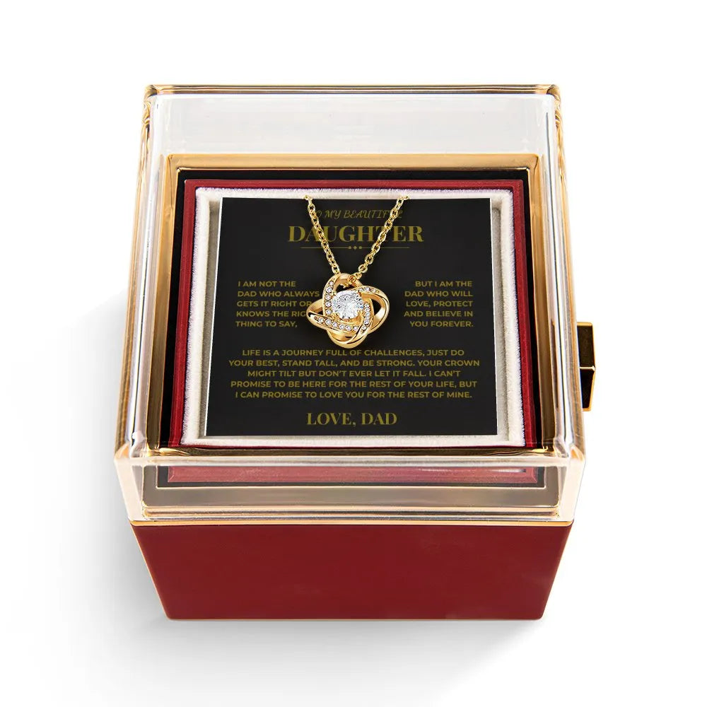 Sentimental Message Card Knot Necklace, Daughter Love Knot Necklace from Dad, CZ Crystal Pendant Necklace, Birthday Christmas