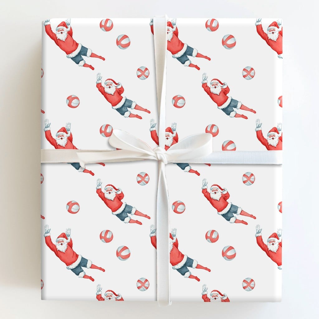 Athletic Sports Santa Gift Wrap, Volleyball Santa Wrapping Paper, Humorous Volleyball Player Present Wrap, Christmas Volleyba