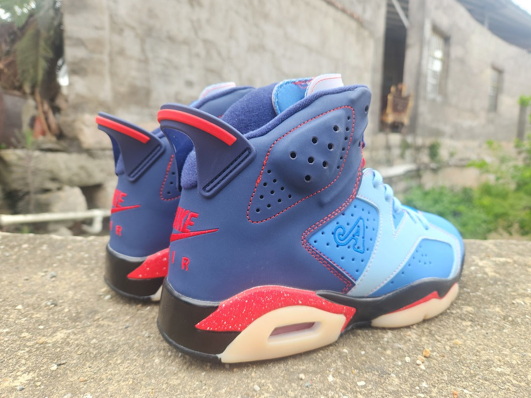 High Top Sneakers, Blue Red Colorway, Lace Up Design, Casual Gift for Sneaker Fans