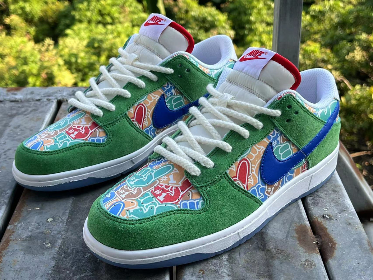 Low Top Sneakers, Green Blue Colorway, Lace Up Design, Casual Gift for Sneaker Fans